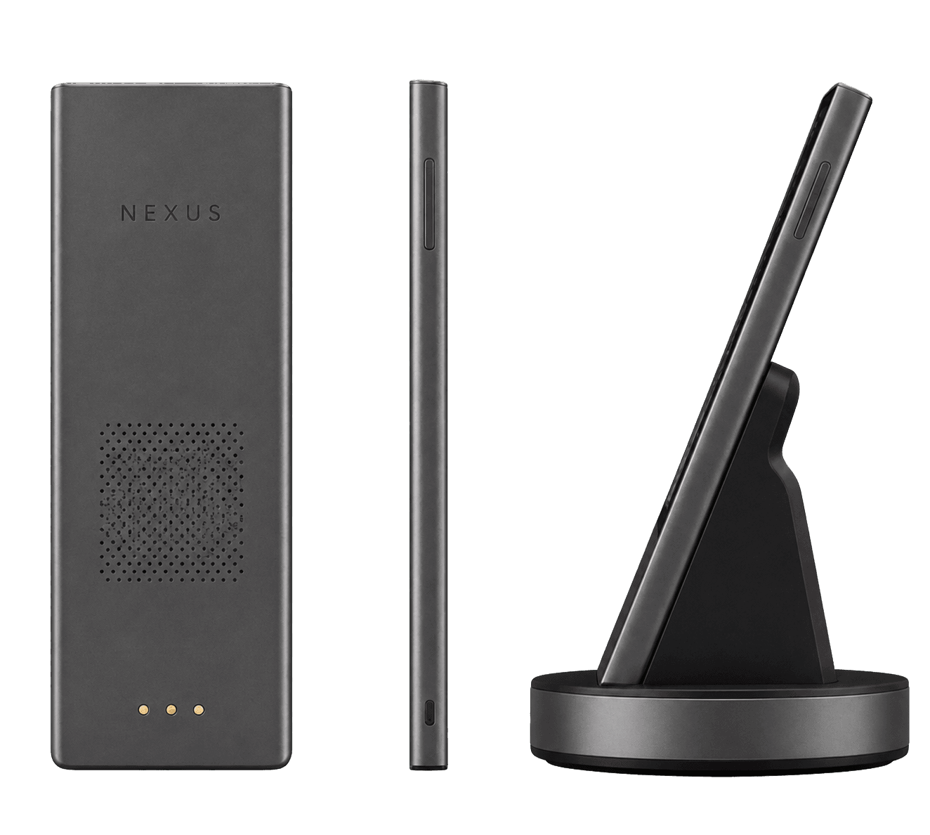 Rear, side and docked views of the Nexus Touch Remote