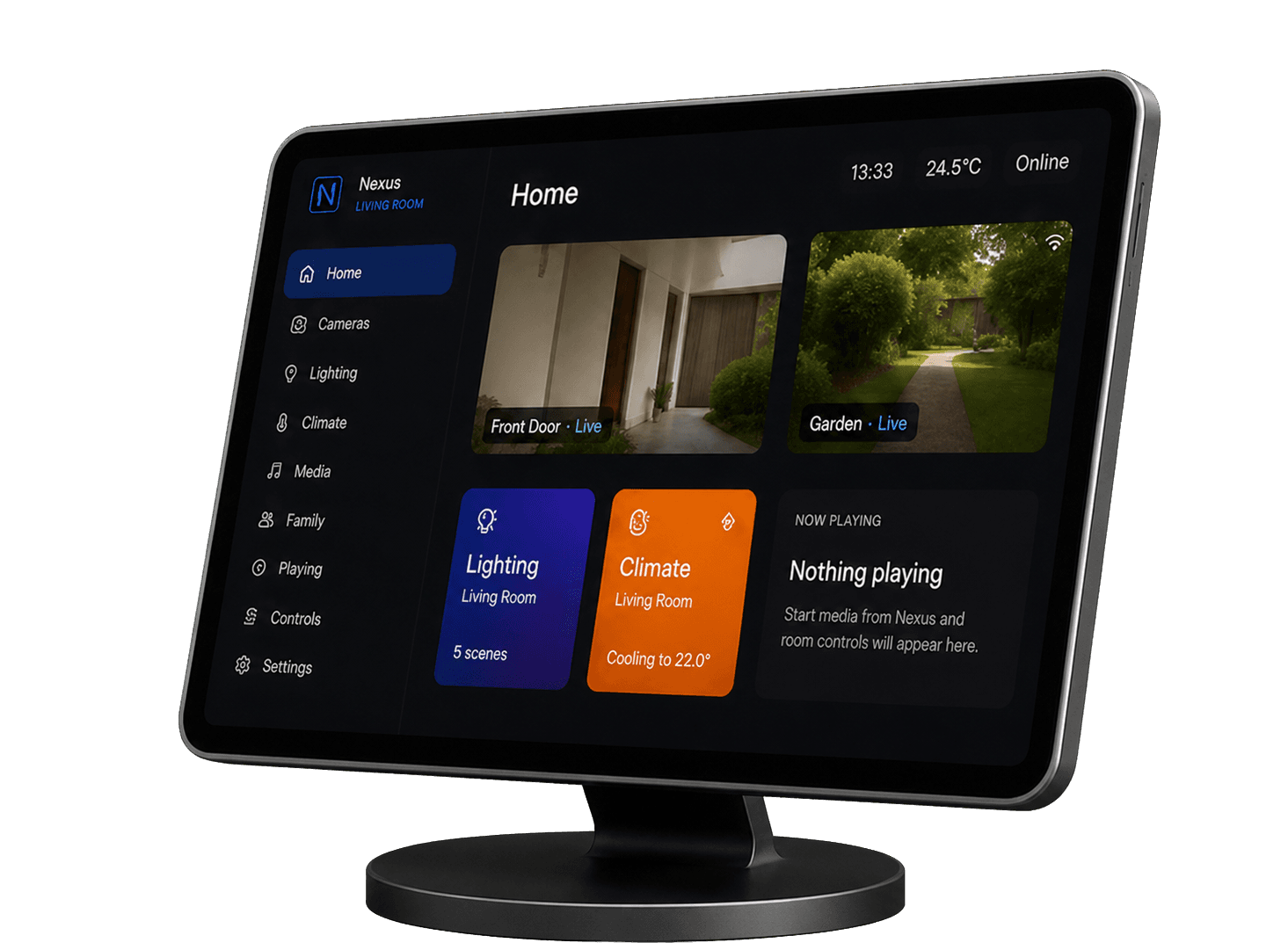 Nexus Touch Slate shown on its tabletop stand