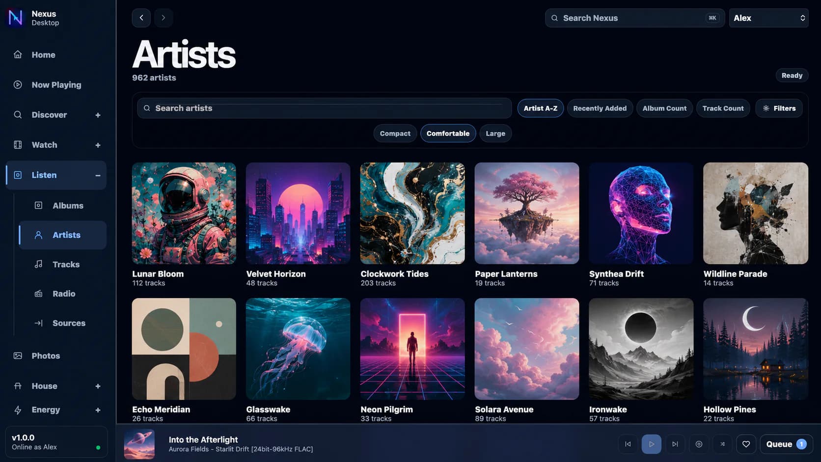 Nexus Artists interface