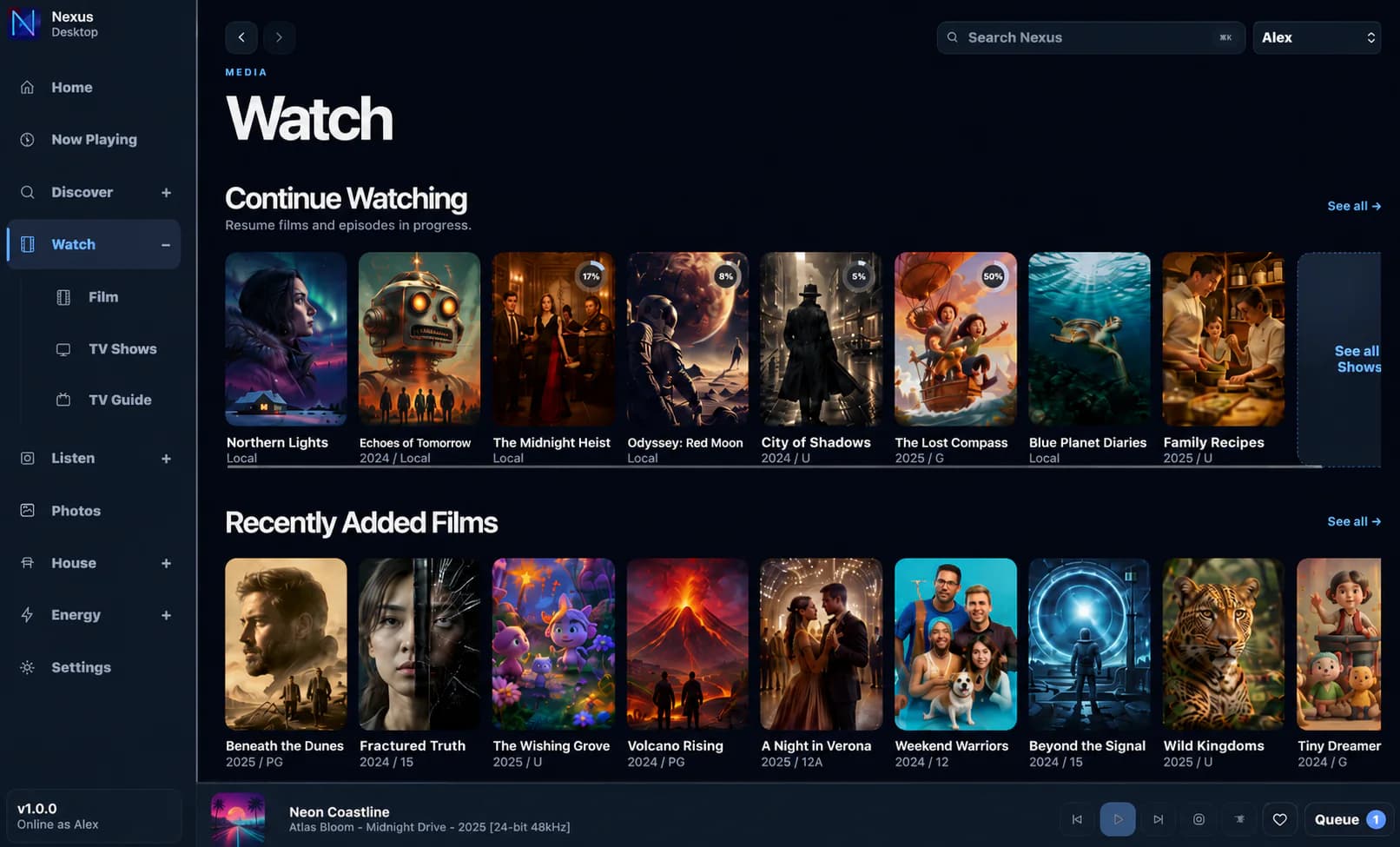 All your media, beautifully organised. shown in the Nexus interface.