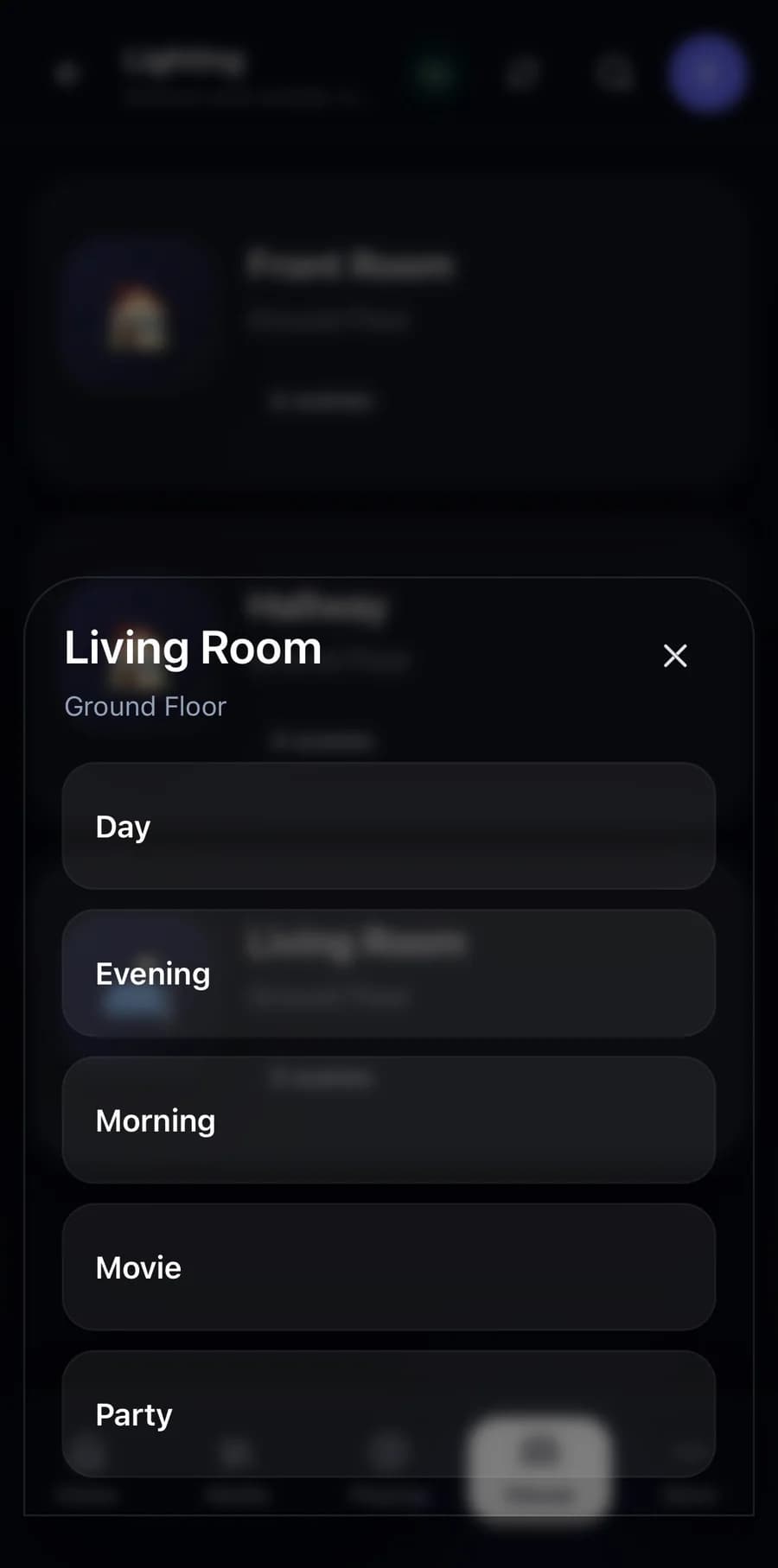 Nexus Lighting scenes interface