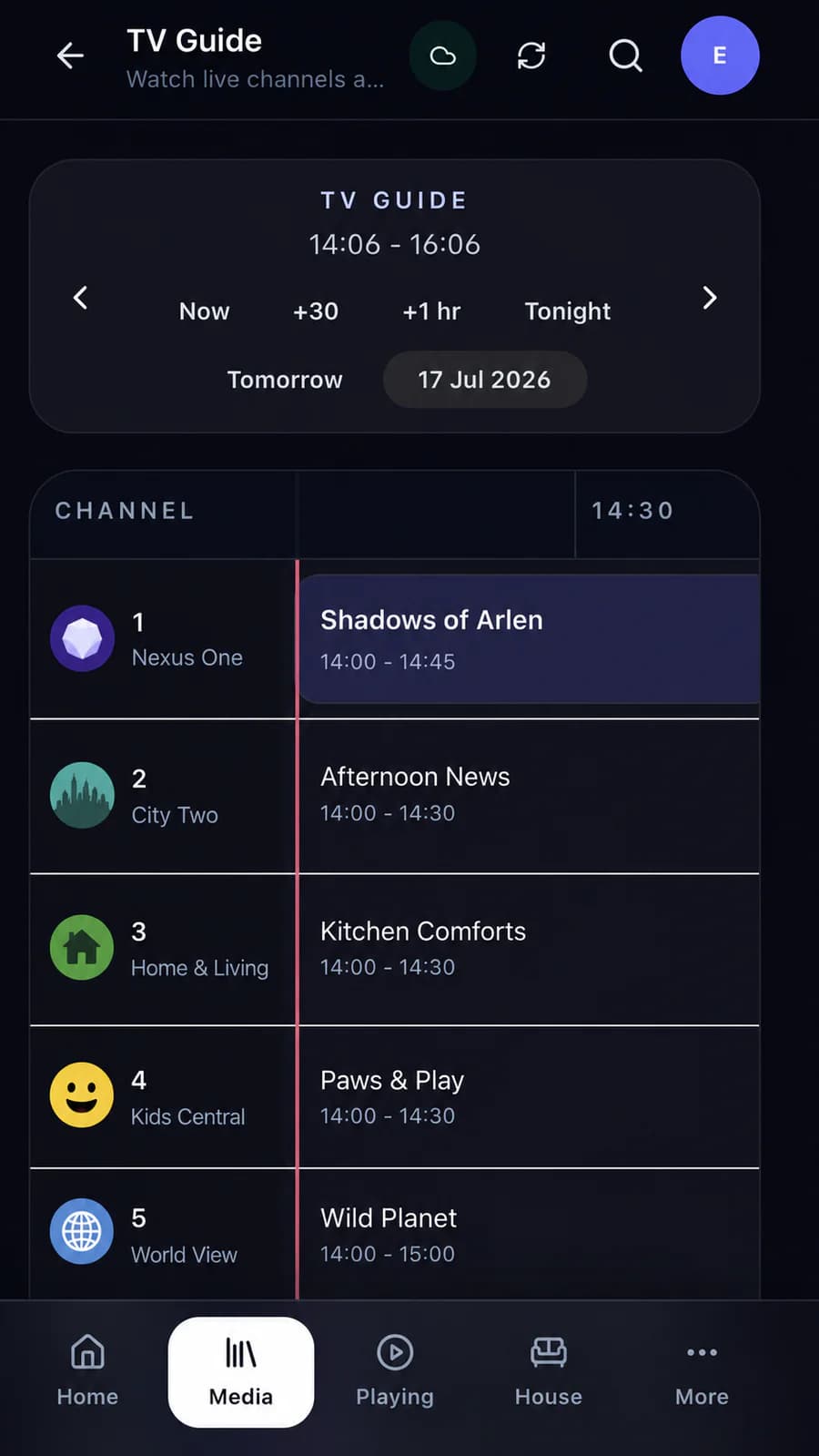 Nexus TV guide interface