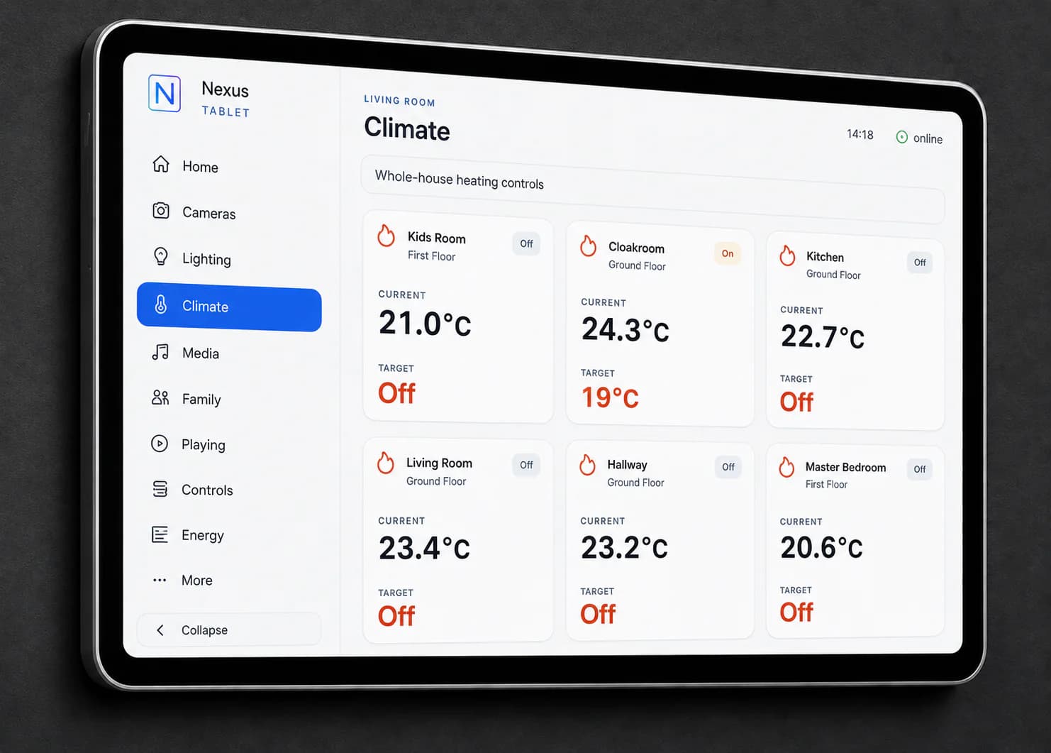 Nexus Tablet climate interface